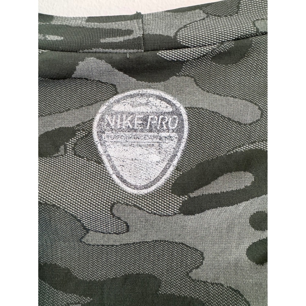 Nike Pro Fit Dry Top Womens XL Green Camo Yellow Stitching Compression Shirt - Picture 2 of 5
